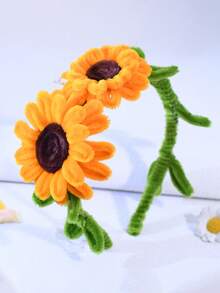 1 件黄色向日葵花头带，甜美时尚的女孩发饰，适合节日、派对、返校、发带、发箍