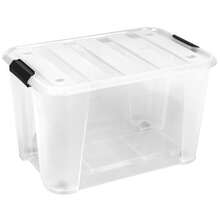 1 Caja Organizadora Transparente Apilable con Tapa y Broches 32 litros, Contenedor Transparente Multiusos Grande de Almacenamiento con Tapa Hermética. Ideales para Ropa, Juguetes, y Artículos del Hogar. - TRANSPARENTE - Ver 3