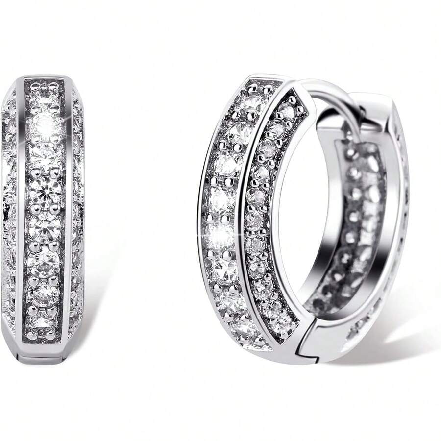 TOPGRILLZ Ice Bag Hoop Earrings Cubic Zirconia Huggie Cartilage Cuff Hypoallergenic 14K Gold Plated Luxury Fashion Round Earrings For Men And Women - 一對 - 查看 1