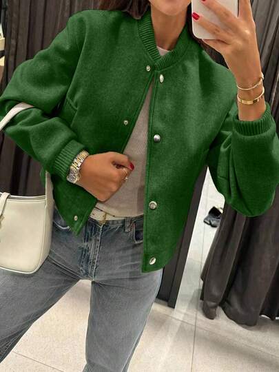 Chaqueta de béisbol gris de moda - Ropa exterior casual corta