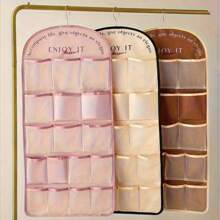 2-Sided Underwear Storage Bag, 17 Grids Front + 5 Pockets Back, Multi-Functional Hanging Wall Mounted Mesh Bag, Large Capacity For Panties, Socks, Bras, Suitable For Closet/Dorm