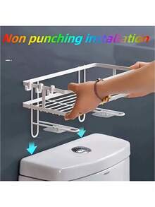 1pc Bathroom Toilet Storage Rack, Bathroom Storage Organizer Rack, Bathroom Shelf, Shampoo & Shower Gel Holder Organizer, Bathroom Accessories, Bathroom Storage And Organization