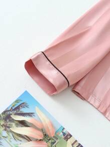 条纹提花女士长袖上衣和长裤睡衣套装，秋冬服装