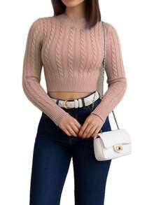 Sayuri Modal Knit Blouse Cropped Braid Long Sleeve Winter Knit - Desnudo - Ver 2