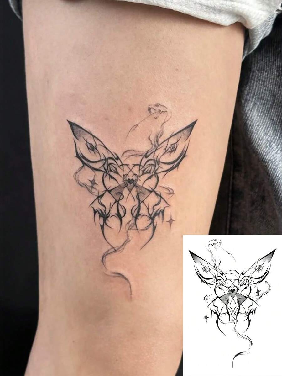 1pc Y2K Style Black Ink Butterfly, Star, Blade Temporary Tattoo Sticker, Waterproof Sweat-Proof Washable Faux Tattoo For Arm, Shoulder, Suitable For Fashion People