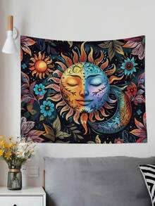 1 件数码印花太阳神图案涤纶挂毯，万圣节挂毯，适用于日常客厅卧室墙壁装饰、露营装饰、四季挂毯
