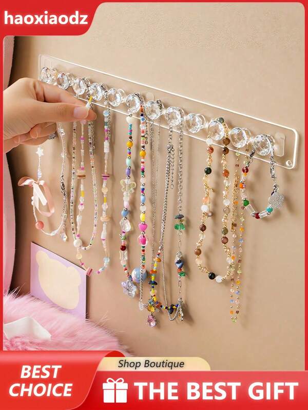 1pc Jewelry Organizer Stand For Necklaces, Bracelets, Earrings And Rings Transparent Wall-Mounted Display Rack For Dressing Table, Mirror Cabinet Multi-Functional Hook Jewelry Storage Hook Can Be Used In School Dormitories