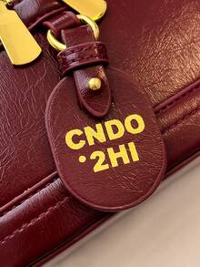 优雅时尚纯色PU皮革便携方包，迷你PU包，防水酒红色布袋，字母图案装饰设计盒包，适合旅行、购物、聚会、通勤，时尚酒红色包包，新年必备 - 酒紅色 - 查看 9