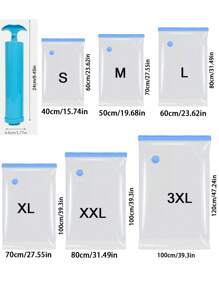 10/1 Set Transparent Vacuum Compression Bags, Airtight Seal Storage Bags, Organizers For Clothes, Blankets, Shirts, Small/Medium/Large/X-Large, Travel Accessories, Includes Air Pump, Suitable For Halloween Decorations, Halloween Costumes, Autumn Decor, Holiday Decor, Back To School Gifts