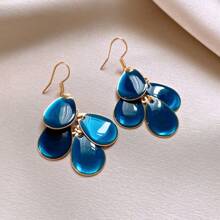 1 pereche cercei suspendați cu picături de ulei de culoare solidă pentru femei