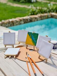 Cirelle 10 Packs Mini Canvas And Easel Set Mini Canvas Panels Mini Wood Easels, Canvas Size Is 4"" X 4""; Easel Size Is 3.1"" X 5.9"" For Kids Painting, Oil Painting And Diy Doodle, Christmas Gift Back To School,Back To School,School Supplies - Multicolor - View 2
