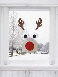 1 Set - Decoración navideña linda: Pegatinas de fieltro de Papá Noel, muñeco de nieve y reno de dibujos animados para puerta/ventana, accesorios para escaparate de tienda, pegatinas navideñas, pegatinas navideñas de fieltro, pegatinas desmontables de muñeco de nieve navideño para puerta/ventana