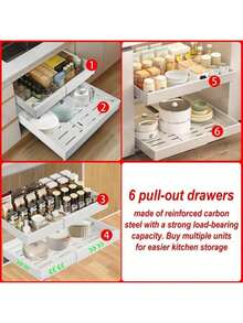 Pull-Out Cabinet Storage Rack, Expandable Sliding Utensil Storage Rack, Adjustable Metal Storage Cabinet Drawer Rack, No Drilling Required, Smooth And Quiet Sliding, Suitable For Kitchen And Bathroom Storage - Multicolor - View 5