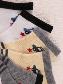 10 pares de meias curtas antiderrapantes com blocos de cores para bebês e crianças pequenas - estampas de estrelas, listras e caminhões pequenos, meias esportivas para recém-nascidos para meninos, perfeitas para uso diário, cores aleatórias - Multicolorido - Ver 4