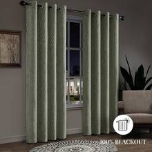 Beige And Black% Blackout Geometric Pattern Curtains, 52 Inch Wide 96 Inches Long 2 Panels, Thermal Insulated Noise Reducing Anti-Rust Grommet Drapes Bedroom Living Room,, Modern Style, Energy-Efficient - Green and White - 查看 3