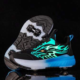 Boys/Girls/Teens Minimalist Hook & Loop Roller Skates, Quick Sliding, Convenient Slip-On/Off 4-Wheel Design, Detachable, Casual Sports Shoes