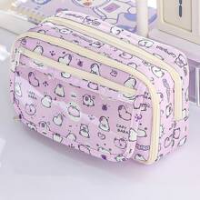 Capybara Pencil Bag Pen Case Cartoon Flip Cover Transparent Front Multi Pocket Oxford Fabric Storage Pouch For Stationery School , Back To School Gifts