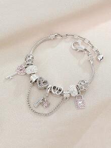 1 European And American Fashionable Multifunctional Bracelet With Key Lock And Heart-Shaped Diamond Bead Pendant, Suitable For Teenagers To Give As A Gift To Good Friends - Nhiều màu - Xem 5