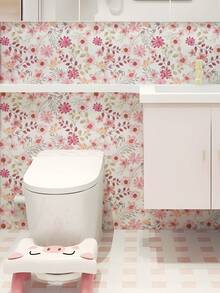 1 Roll 1m/3m/5m Vintage Pink Floral & Leaf Peel And Stick Wallpaper, Removable Vinyl Contact Paper, DIY Home Decor For Bedroom, Kitchen, Living Room, Bathroom, Cabinet, Furniture Renewal Wall Paper Wall Stickers Room Decor Wall Decor Wallpaper Peel And Stick Bathroom Decor