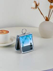 Star 1pc Holographic Water Wave Jellyfish Pattern Electroplated Folding Phone Case With Kickstand, Compatible With Samsung Galaxy Z Flip3 5G, Galaxy Z Flip4 5G, Galaxy Z Flip5 5G, Galaxy Z Flip6 5G, Galaxy Z Flip7 5G