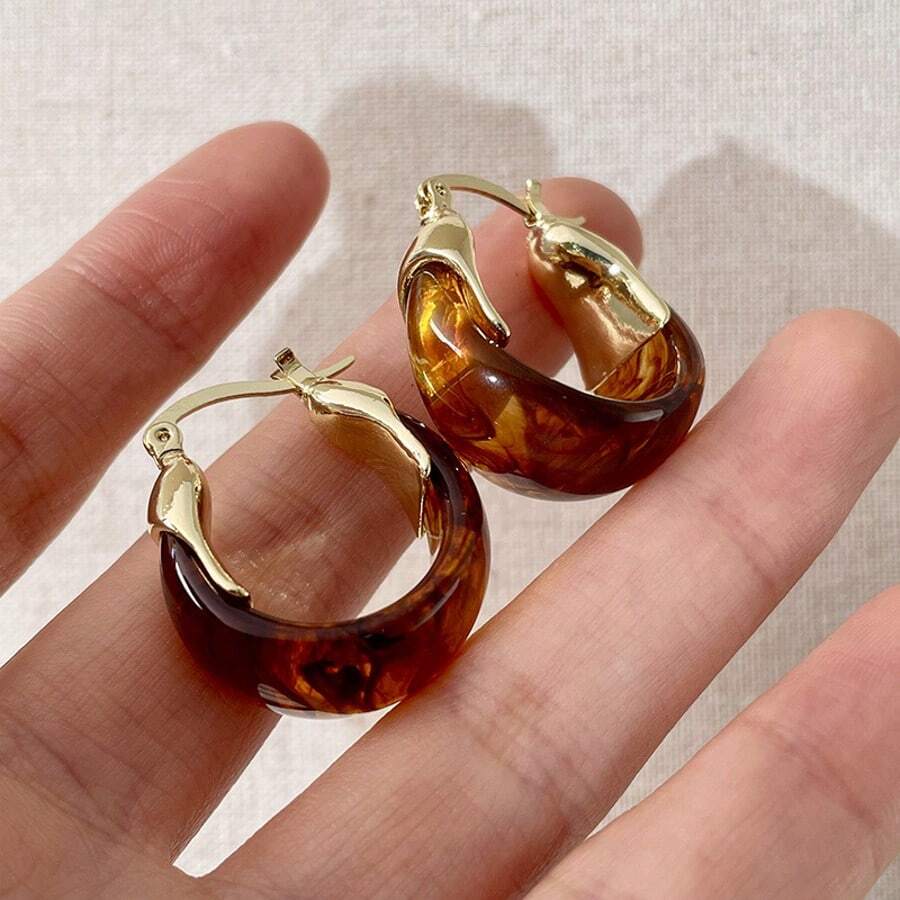 Pendientes de aro en forma de U de color ámbar Merlad, exagerados y personalizados, de estilo retro y de moda, pendientes únicos y de alta gama para mujeres - forma de U - Ver 1