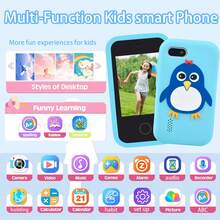 Mini Lern-Handy Spielzeug mit 32GB Karte, 2,8" Touchscreen mit süßer Pinguin Silikonhülle, Dual-Selfie-Kameras + Musikplayer, 10 Fabeln & 26 Buchstaben Lernen, perfektes Halloween & Weihnachtsgeschenk für Jungen Mädchen 3-12 Jahre