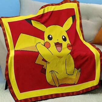pokemon 1pc Pokemon Pikachu Soft Blanket, Digital Printed Fleece Blanket, Air Conditioning Quilt, Office Nap Blanket, Vintage Casual Cartoon Holiday Blanket - Soft & Warm Polyester | Perfect For Camping, Sofa Or Travel