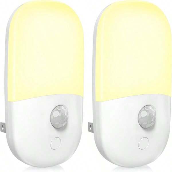 MAZ-TEK Plug In Motion Sensor Dimmable Night Light, Soft Warm White LED Nightlight With Dusk To Dawn Motion Sensor, Adjustable Brightness For Bedroom, Bathroom, Kitchen, Hallway, Stairs,2 Pack