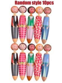 5/3/1/10支随机卡通娃娃小人圆珠笔，蓝色替换笔芯娃娃圆珠笔，娃娃圆珠笔 - 黑色 - 查看 14