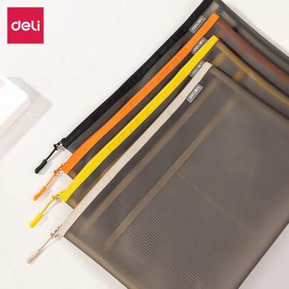  Deli A4 Zipper File Bags, Waterproof Grey Document Organizer With Cross-Stitch Design, Multi-Use Storage For Travel, Office Supplies & Puzzle Projects,For School Supplies,Back To School