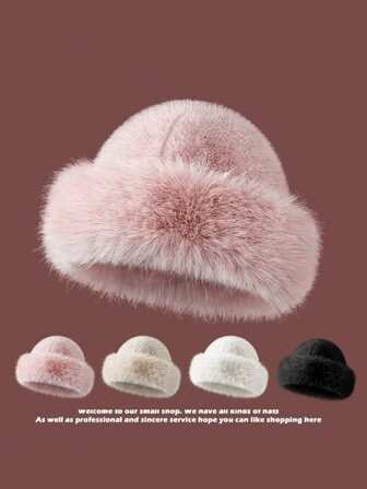 1pc Christmas Gift Fashion Warm Faux Fur Mongolian Hat, Outdoor Bucket Hat, Winter Winter Outfits