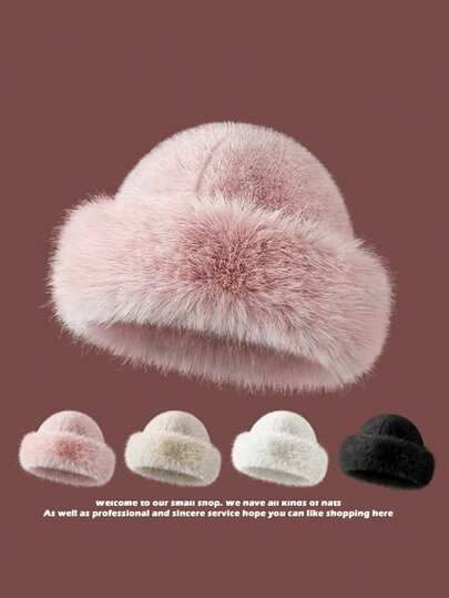1pc Christmas Gift Fashion Warm Faux Fur Mongolian Hat, Outdoor Bucket Hat, Winter Winter Outfits