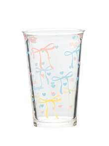 1/2pcs Ribbon Glass Cup, Pink Bowknot Iced Coffee Cup, 11oz Elegant & Cute Drinking Cup, Suitable For Women, Girlish And Sister Gathering