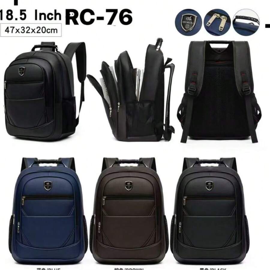 Men's Backpack With Iron Handle Genuine Leather, Suitable For Laptop, School, Business, Formal, Random Style, Faux Leather Backpack - Multicolor - Ver 1