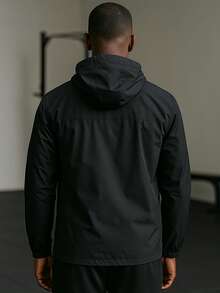 Men's Waterproof Windbreaker With Removable Hood In Black For Gym Or Running - màu đen - Xem 7