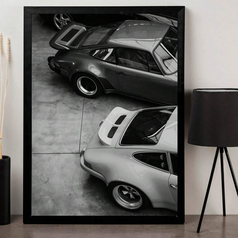 1pc, Vintage Luxury Car Style Car Posters And Prints, Old German Sport Car Rear View, Black And White Iconic Car Wall Art, Classic Car Art, Retro Car, Living Room, Home Decor, No Frame - Black - View 1