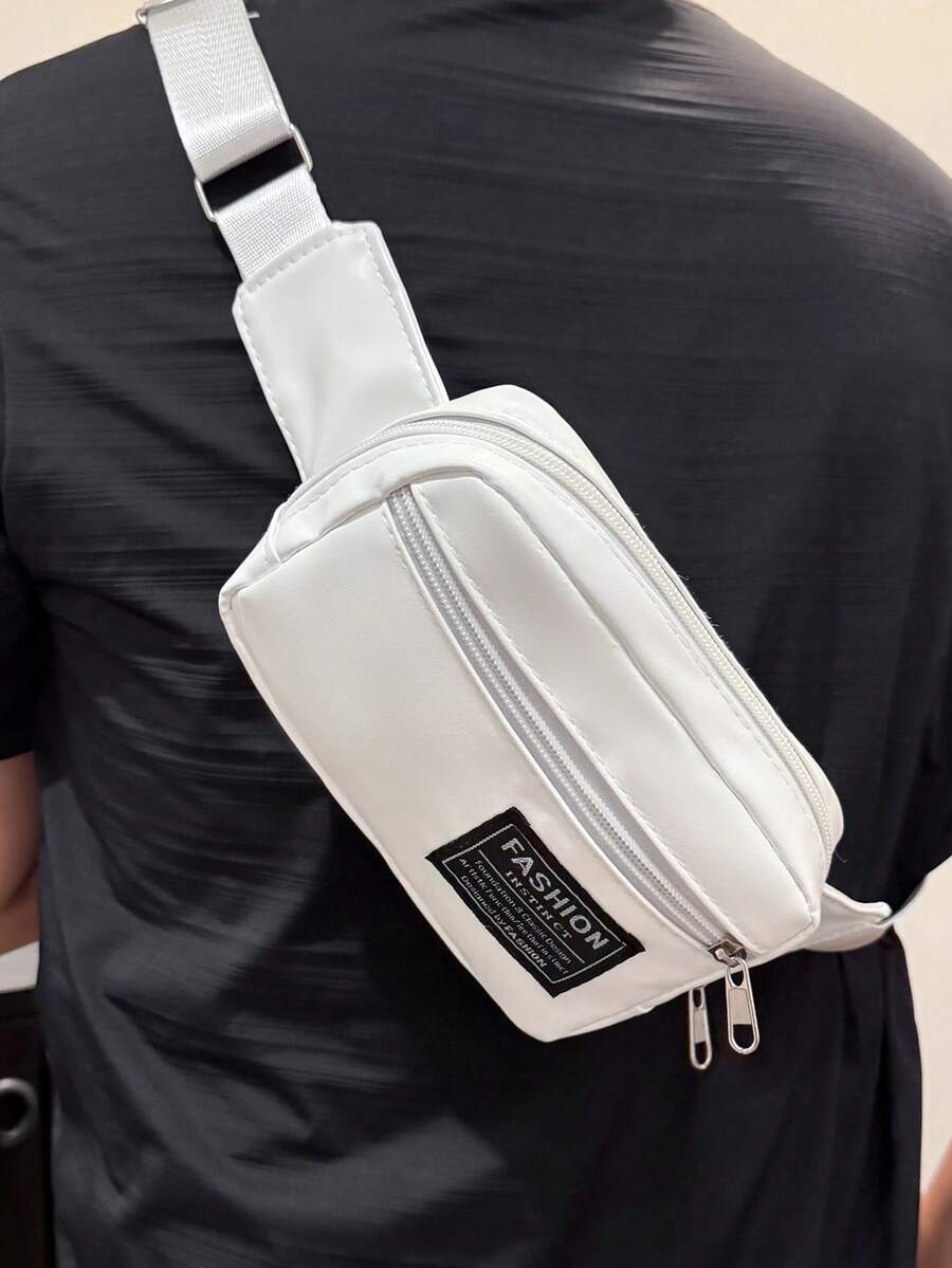 Túi đeo ngực mini thời trang bằng vải PU màu trơn, phong cách thể thao đa năng, tối giản, giản dị dành cho nam, túi đựng điện thoại đa năng và ví đựng tiền xu - trắng - Xem 1