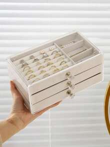 1 pieza Caja de joyería de 7/5/3/1 niveles de terciopelo, caja de anillos, caja de almacenamiento de aretes, caja de almacenamiento de joyería con cajones, de plástico transparente y terciopelo, organizador elegante para anillos, collares, pulseras, aretes y colgantes, soporte de exhibición con perillas con forma de cristal, organizador de joyería de lujo de tres niveles para mujeres, solución de almacenamiento perfecta para artículos esenciales de viaje, almacenamiento para dormitorio universitario, decoración otoñal ideal, regalo pensado para Navidad, Acción de Gracias, Año Nuevo y Día de San Valentín, mejore su colección de joyas con este organizador elegante y funcional, perfecto para cualquier ocasión y estilo de decoración del hogar. - Multicolor - Ver 8