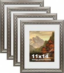 11x14 Vintage Picture Frames,Antique Picture Frame With White Mat For 8x10 Picture,Gold Frame For Wall Decor,1 Pack Ornate Picture Frame,Gold