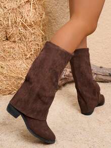 Fall/Winter 2025 Women's Fashion New Knee-High Boots, Stylish Pointed Toe Comfortable Thick Heel Brown Knee-High Boots, Fashionable Women's Western Cuff Boots, Multi-Function British Casual High Heel Riding Boots - Brown - View 6