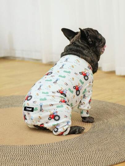 狗狗睡衣，狗狗康复服，狗狗服装，狗狗套头衫，狗狗服装，狗狗衣服，狗狗配饰，小狗睡衣，小狗衣服，小狗配饰，小狗服装，适合中小型和大型犬种的睡衣，柔软有弹性，全身印花 - 可爱的牛羊和拖拉机，S-6XL