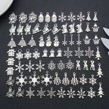 1 paquete de dijes de copo de nieve de aleación en color plata antigua, colgantes de copos de nieve navideños para manualidades, fabricación de joyas, accesorios DIY para collares y pulseras - Plata antigua - Ver 2
