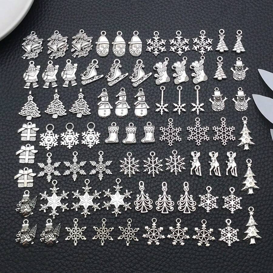 1 paquete de dijes de copo de nieve de aleación en color plata antigua, colgantes de copos de nieve navideños para manualidades, fabricación de joyas, accesorios DIY para collares y pulseras