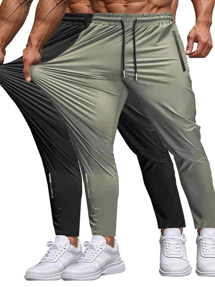 Hidkat 2 Packs Men's Sweatpants Lightweight Active Pants Quick Dry For Running ,Jogging ,Yoga,Golf With Zipper Pockets - Black/Khaki - View 1