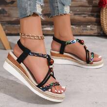 Summer Shoes For Women Covered,Rubber Women Casual Shoes,Flat Shoes For Women,2025 New Beach Shoes, Suitable For Outdoor Travel,Sandalias De Mujer - màu đen - Xem 3