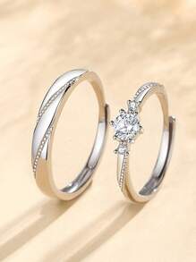 1 Pair Sparkling Romantic Couple Rings, Unique Design Elegant Style Suitable For Daily Wear, Valentine's Day Gift
