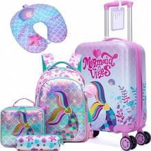 Kid's Luggage Set 5 Piece Suitcase Set 16' Hardside Spinner Wheels Girls Carry On Toddler Travel Rolling Airline Approved - Blue Purple Bear LXX4006 - View 1