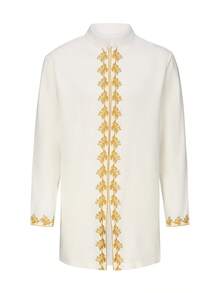 男士传统服饰，非洲男士两件套长袖复古刺绣奢华西装，男士休闲度假装 - 白色 - 查看 10