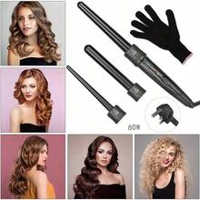 3-In-1 Black Hair Curler Set, Switch Between 25mm, 18-25mm, 9-18mm Barrel Sizes, Includes Heat Resistant Glove For Home & Travel Use - UK Plug(220-240V) - View 7