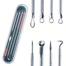 Professional Grade Stainless Steel Acne Removal Tool Multifunctional Blackhead Acne Cleaning Kit Including Circular Needle/Pointed Needle/Spherical Head Precise Care Of Acne Skin Different Specifications Of Needle Design - Bạc - Xem 1